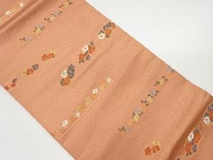 横縞に地紙・花々模様織出し名古屋帯